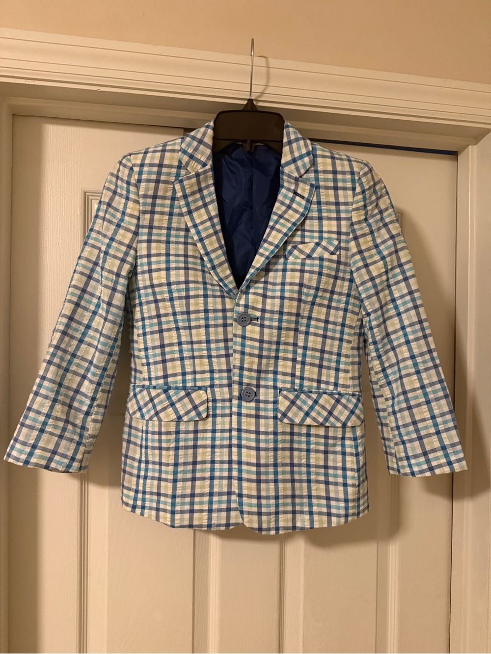 Blue & White Plaid Blazer - Classic Children's Suit Jacket